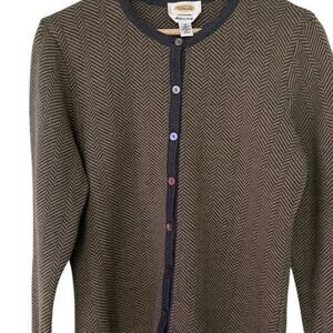 Talbots Brown Herringbone Electric Grandpa Sweater Size M Women’s